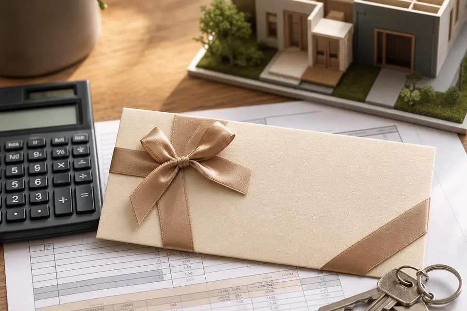Gutschein auf Kostenplan mit Taschenrechner, Hausschlüsseln und Modulhaus-Modell – Gutschein für eine Kosten- und Budgetberatung beim Modulhaus Gutschein auf Kostenplan mit Taschenrechner, Hausschlüsseln und Modulhaus-Modell – Gutschein für eine Kosten- und Budgetberatung beim Modulhaus