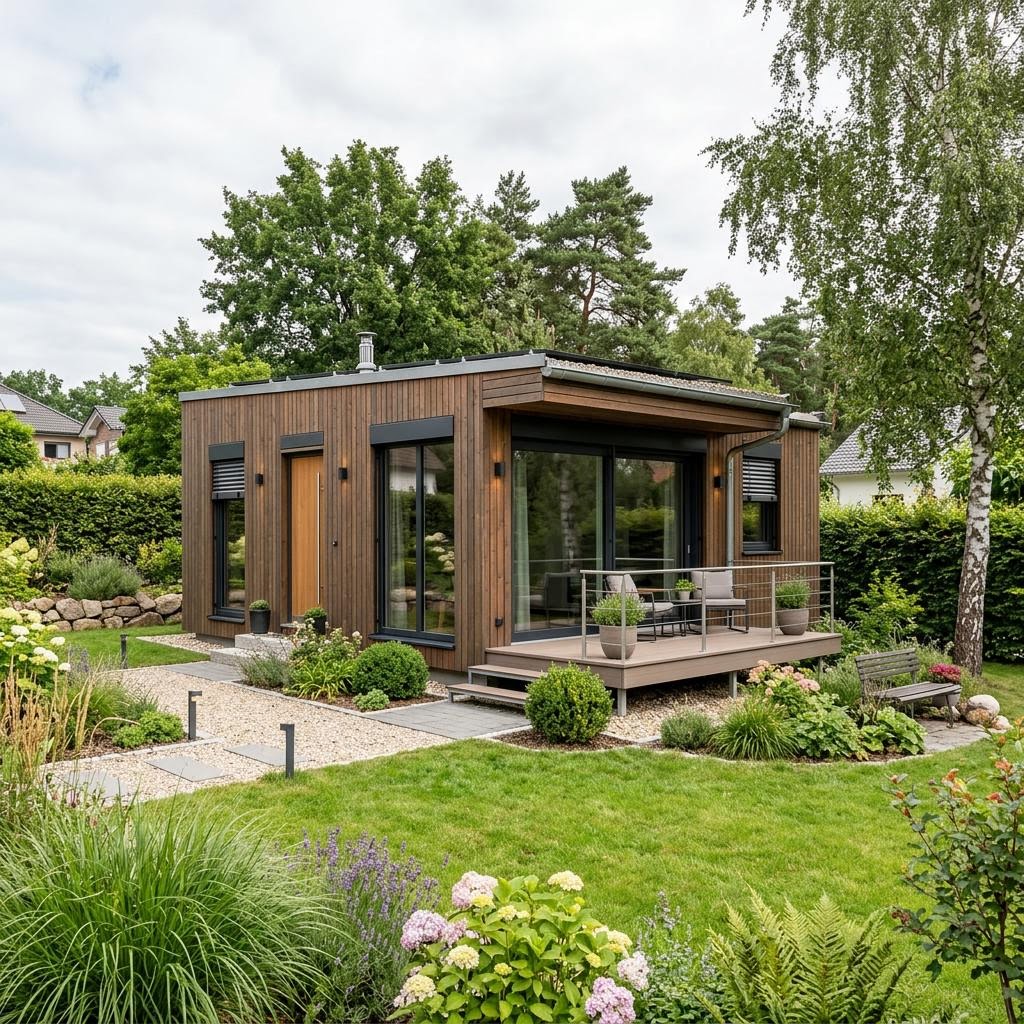 Tiny House Tiny Nature 38 von CABIN ONE — naturnahes Holzmodul-Minihaus mit Flachdach und 38 m²