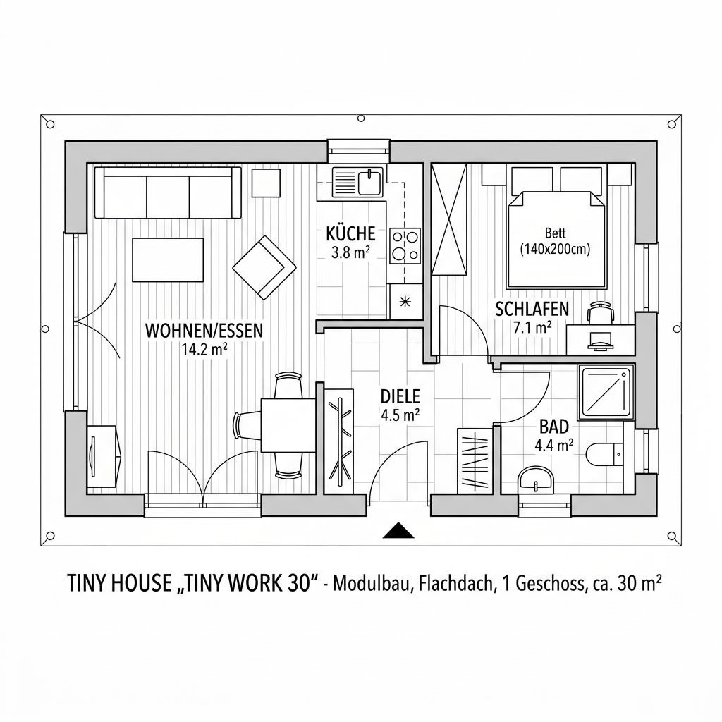 Grundriss Tiny Work 30 von CABIN ONE — 30 m², 2 Zimmer