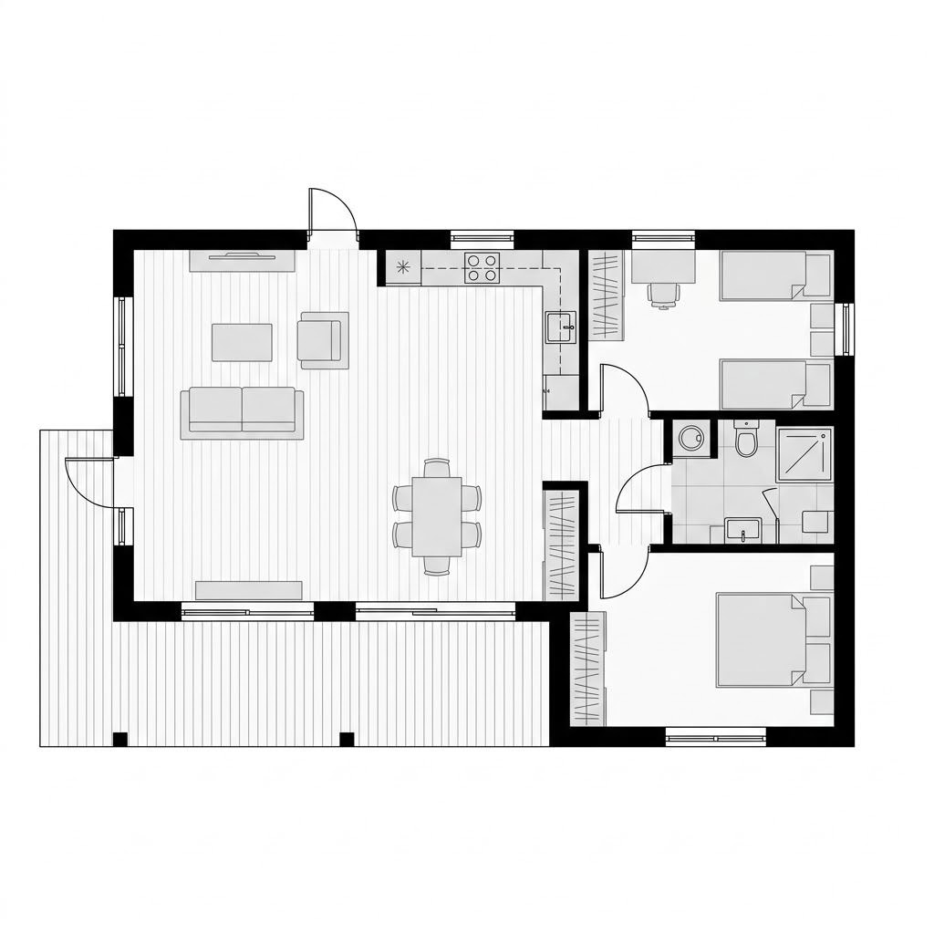 Grundriss Modulhaus Linea 92 – 92 m² Modulhaus mit 3 Zimmern