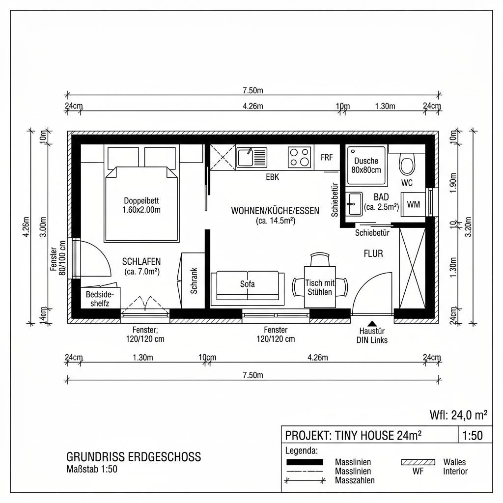 Grundriss Tiny Unit 24 von Containerwerk — 24 m², 1 Zimmer