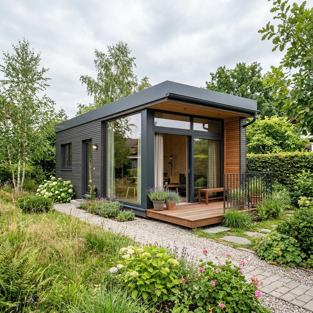 Tiny House Tiny Garden 25 von Dwellii House — Gartenhaus mit Wohnqualität, Flachdach und 25 m²
