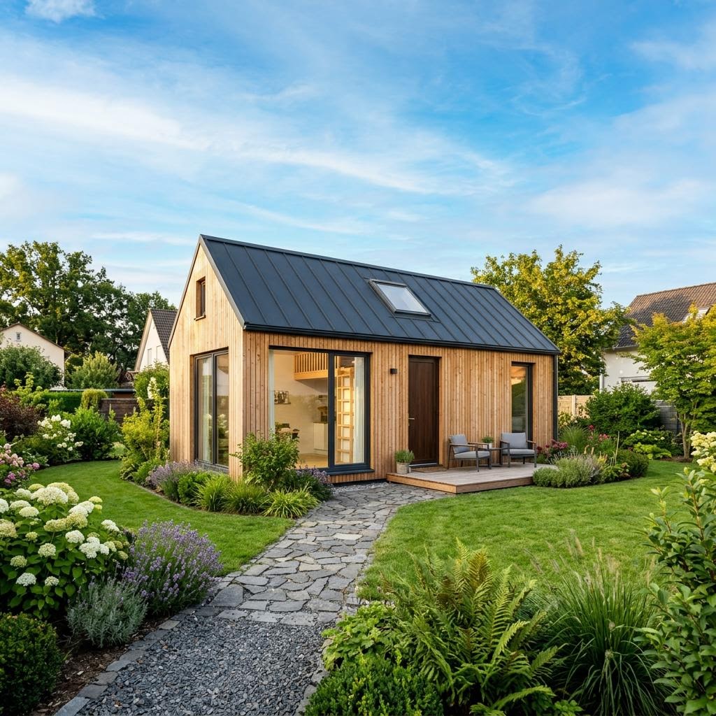 Tiny House Loft 34 von dwellii-house mit Satteldach und Schlafempore