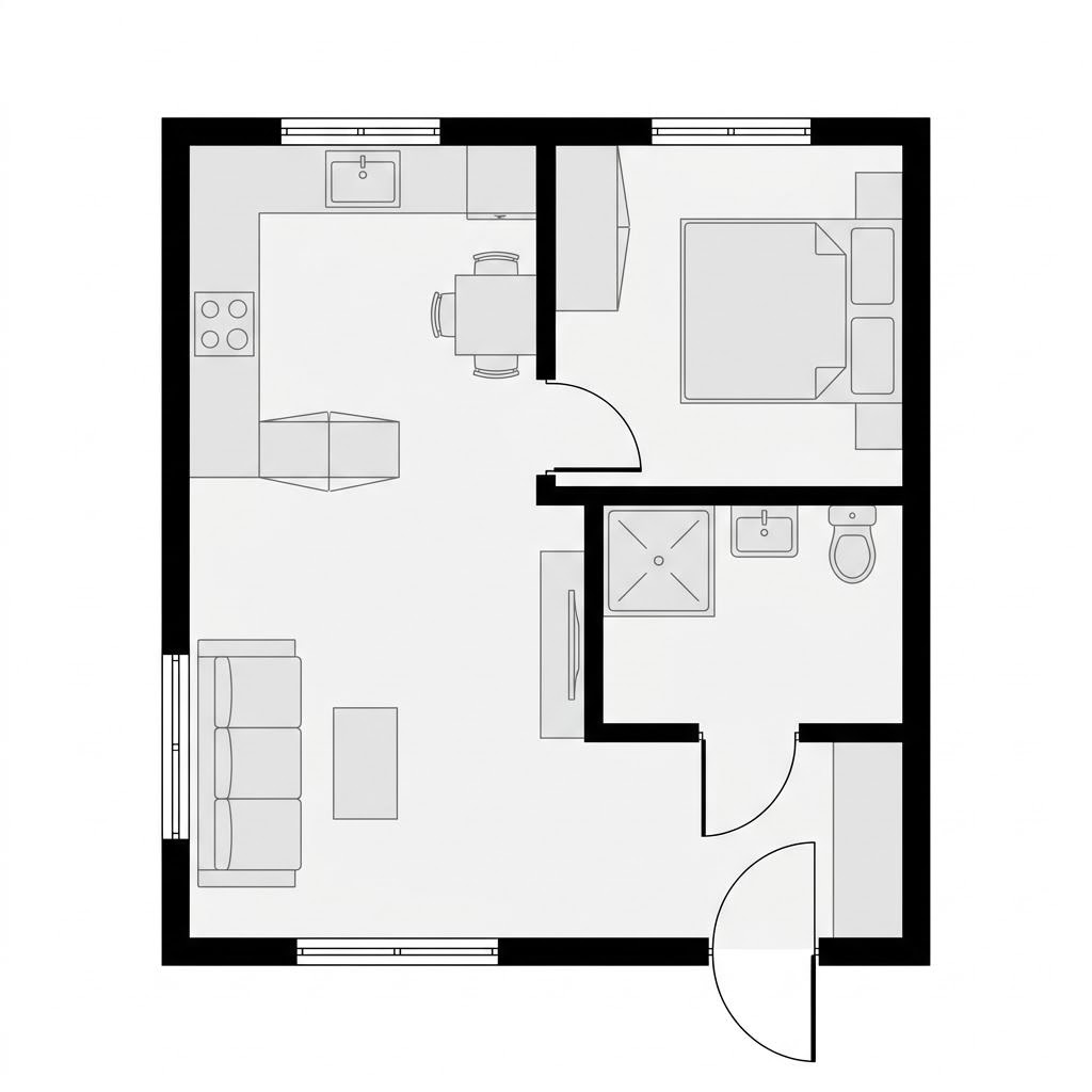Grundriss Tiny House Fjäll 36 – 36 m² Tiny House mit 2 Zimmern