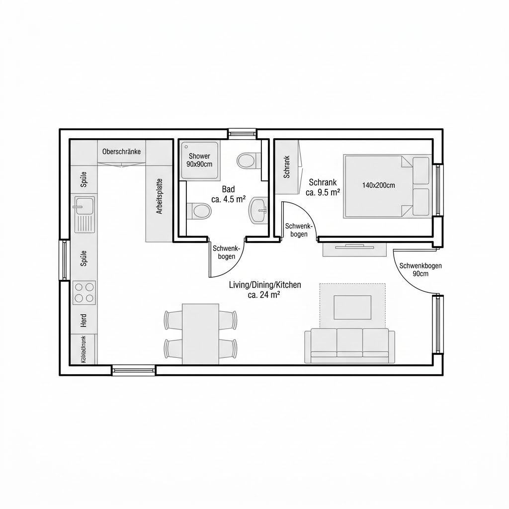 Grundriss Skagen 38 – 38 m² Tiny House mit 2 Zimmern