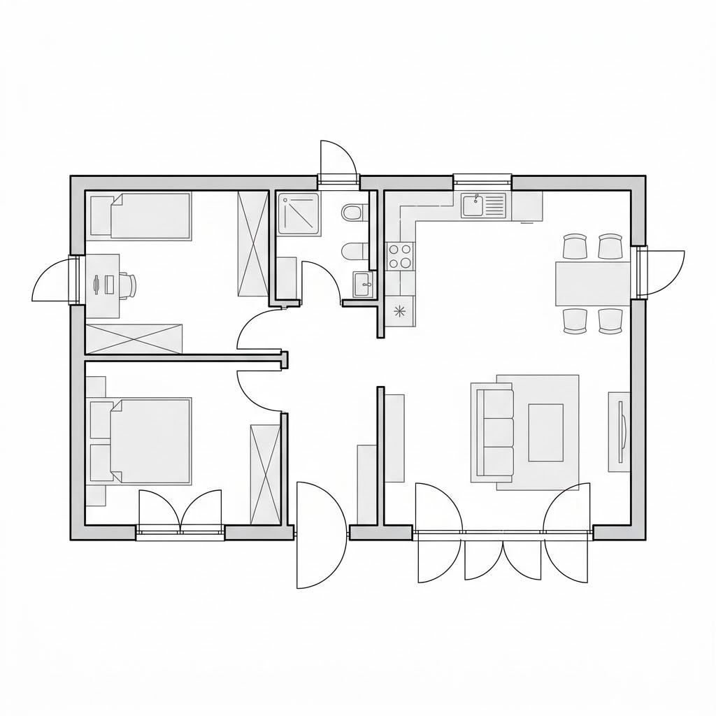 Grundriss ECO A2 – 60 m² Modulhaus mit 3 Zimmern
