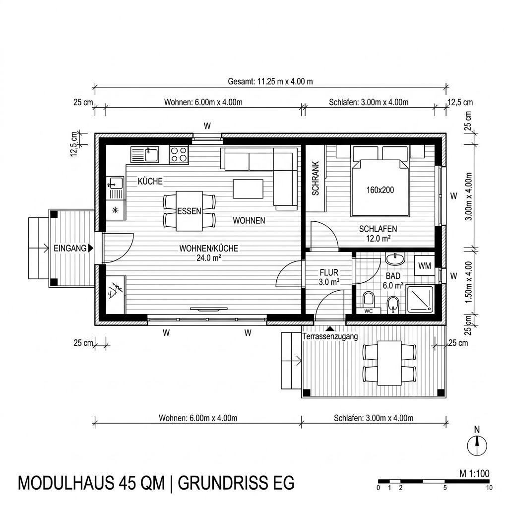Grundriss ECO B2 von McCube — 45 m², 2 Zimmer