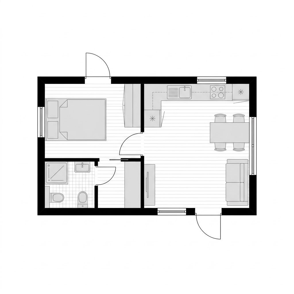 Grundriss Tiny House Solo 28 von mccube — 28 m², 1 Zimmer