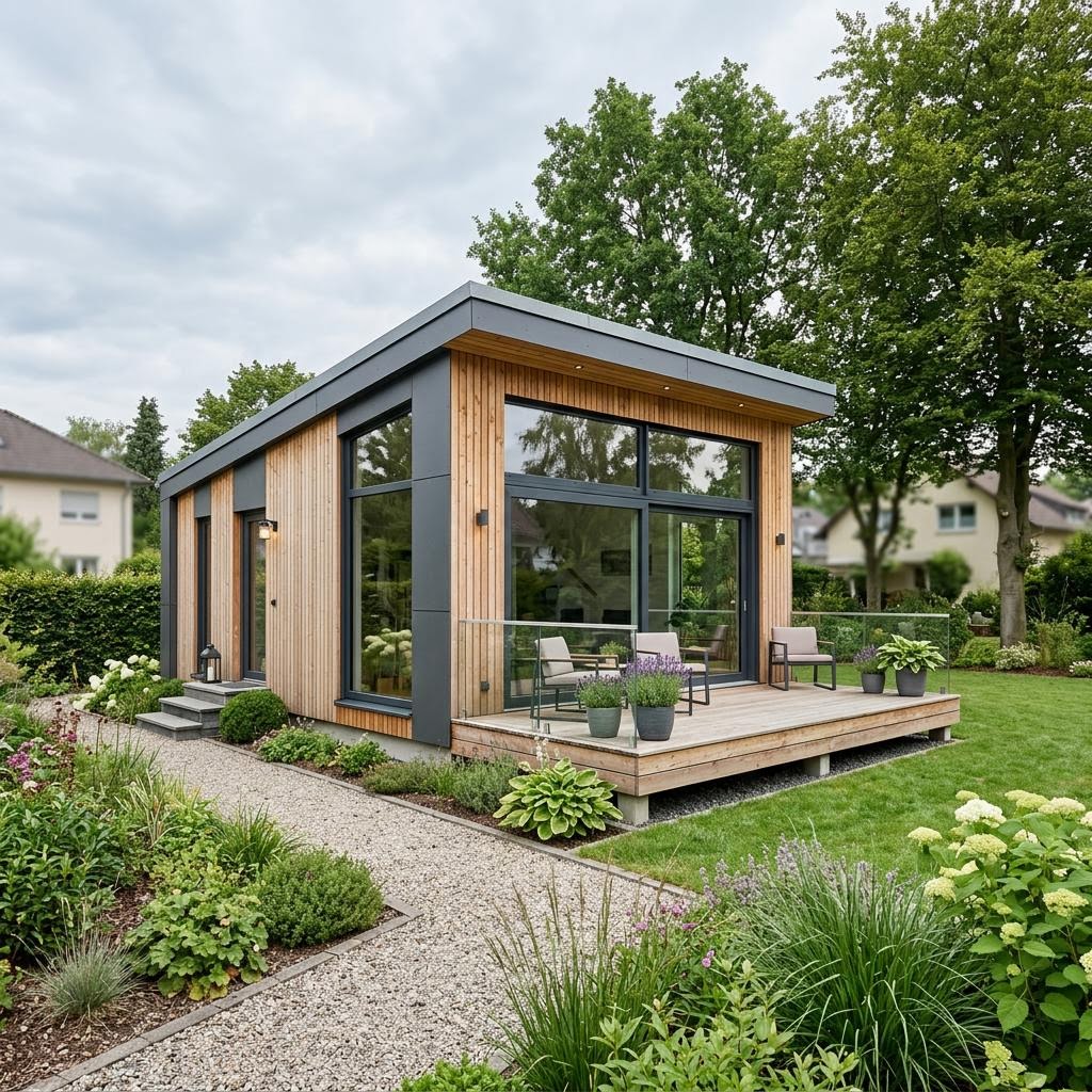 Tiny House Tiny Panorama 32 von McCube — Holzriegel-Minihaus mit Pultdach, Eckverglasung und 32 m²