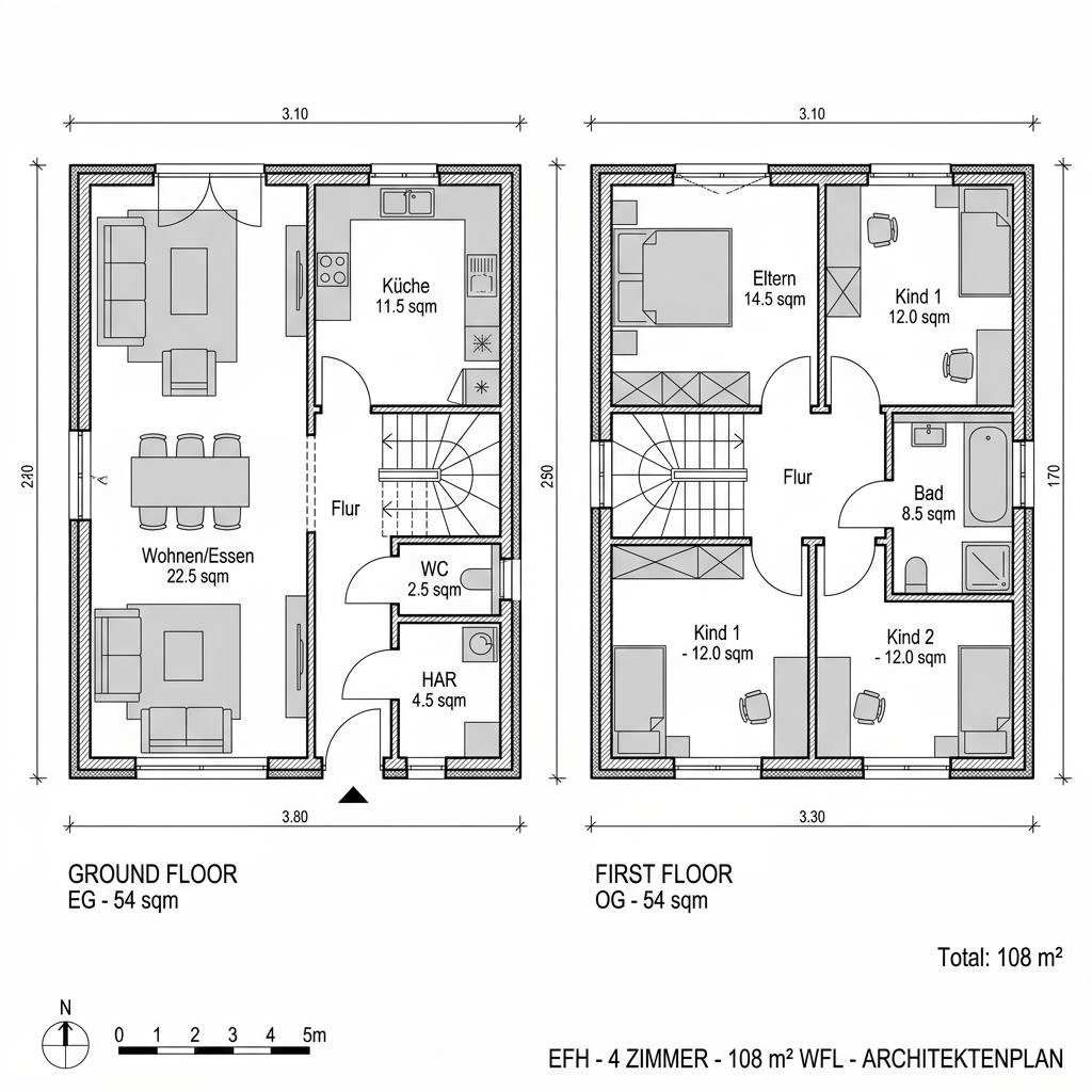 Grundriss COMMOD Modul Family 108 – 108 m² Modulhaus mit 4 Zimmern