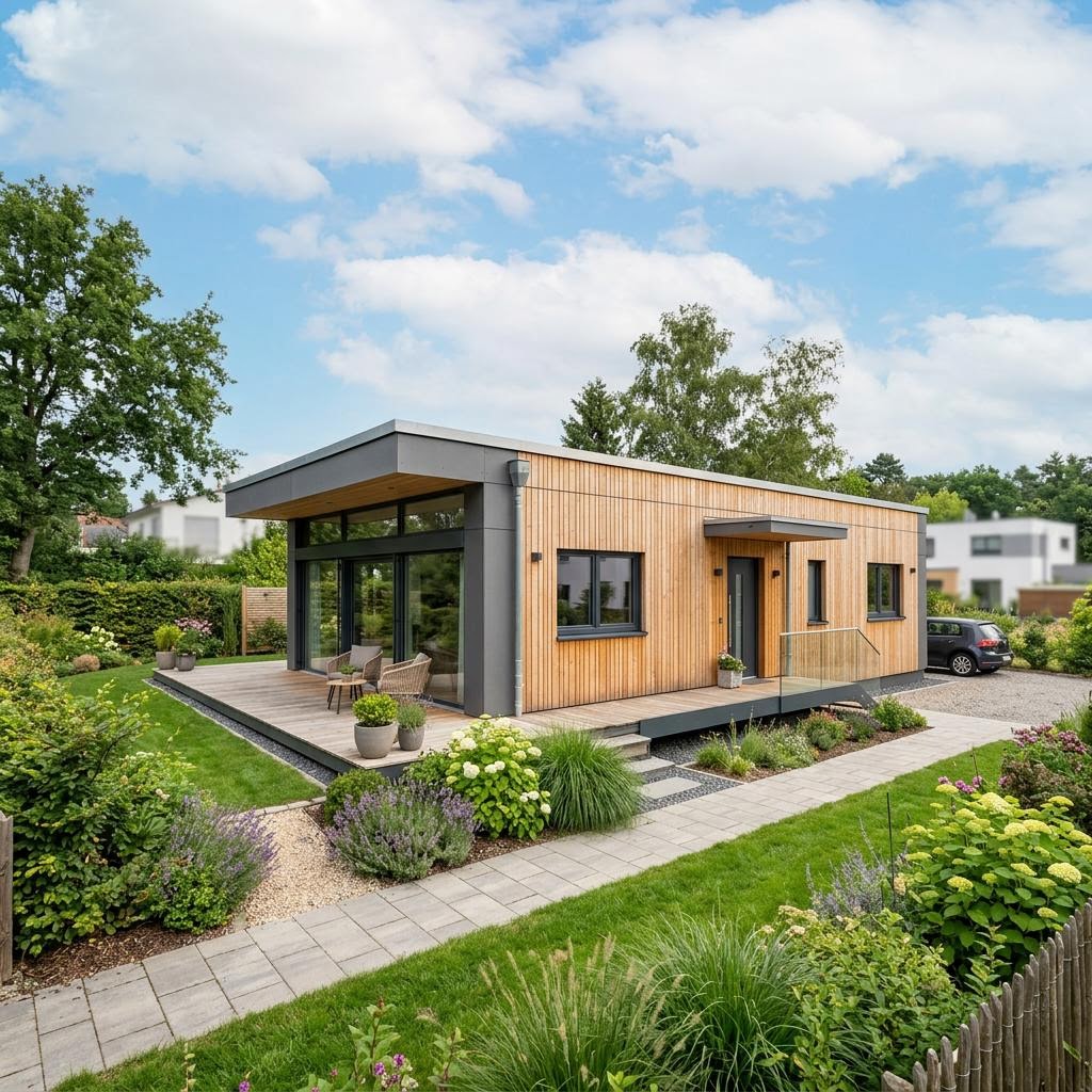 Modulhaus COMMOD Modul Family 84 von Commod-Haus — kombiniertes Holzmodulhaus mit Flachdach
