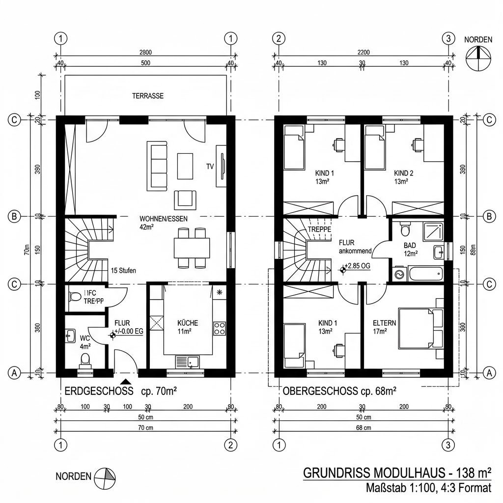 Grundriss COMMOD Modul Trio 138 – 138 m² Modulhaus mit 5 Zimmern