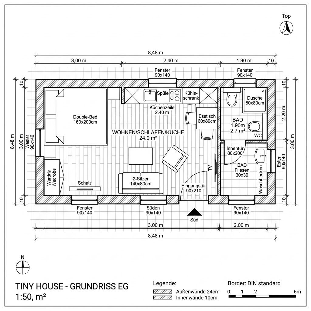 Grundriss Tiny Loft 24 von CABIN ONE — 24 m², 1 Zimmer
