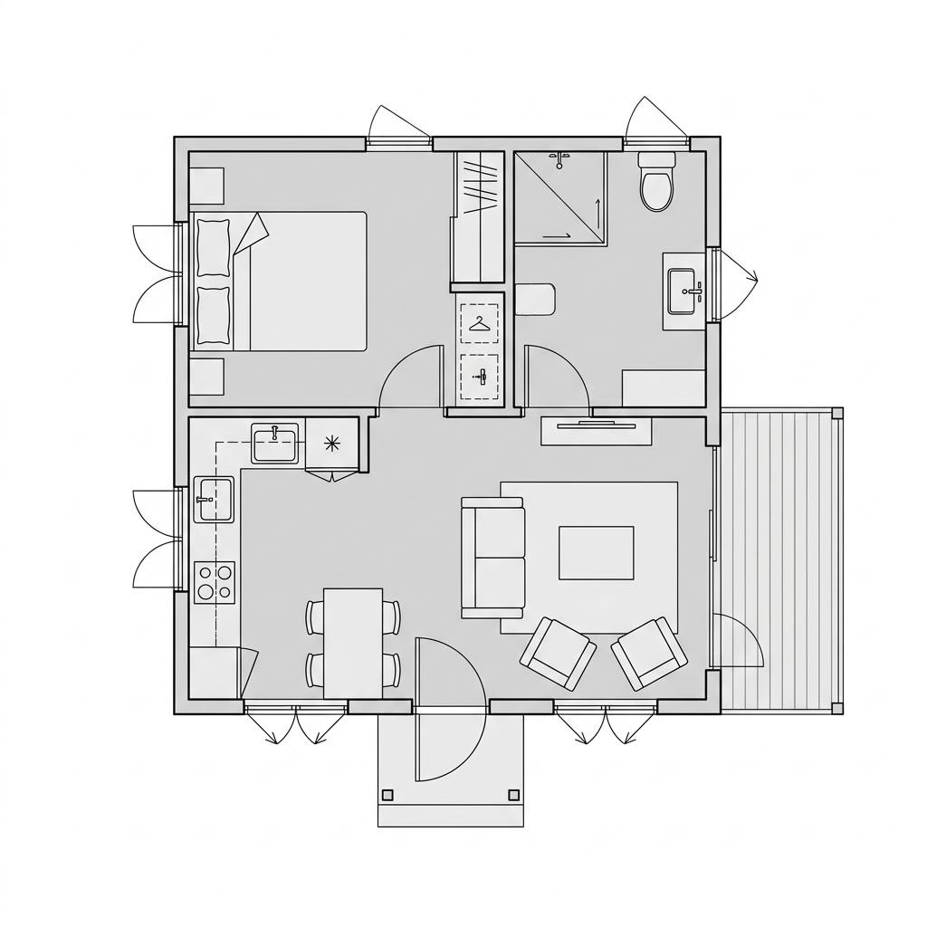 Grundriss Tiny Haus TR#2 – 39 m² Tiny House mit 2 Zimmern