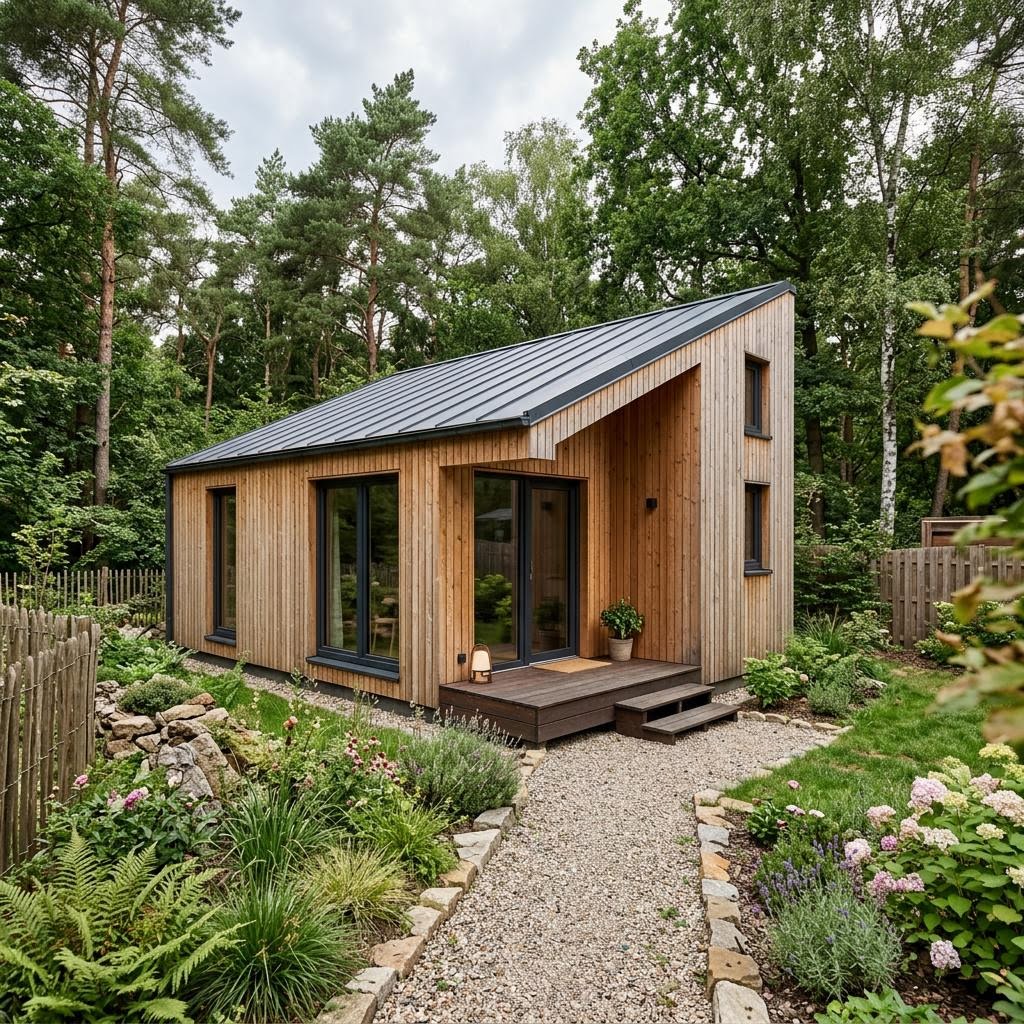Tiny House Wald 30 von Wohnwagon — autarkes Massivholz-Minihaus mit Pultdach und 30 m²